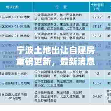 宁波土地出让自建房重磅更新,最新消息一览无余!