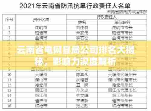 云南省电网县局公司排名大揭秘,影响力深度解析
