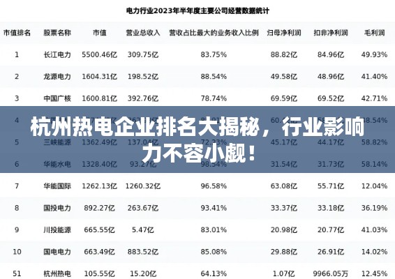 杭州热电企业排名大揭秘，行业影响力不容小觑！
