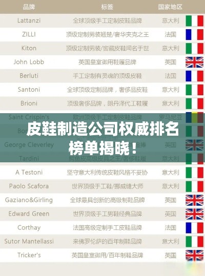 皮鞋制造公司权威排名榜单揭晓!