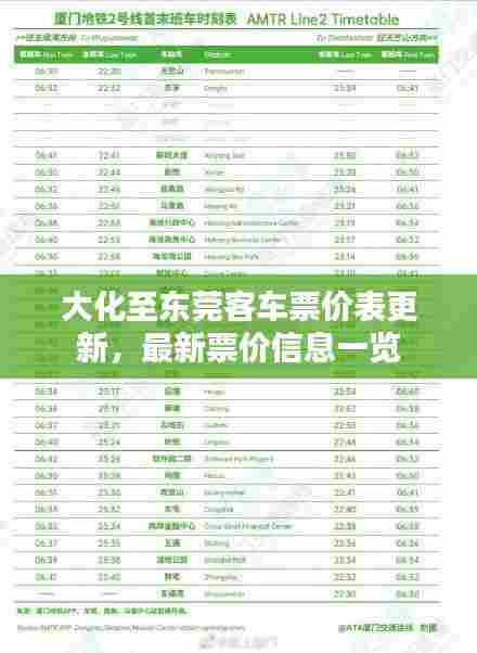 大化至东莞客车票价表更新,最新票价信息一览